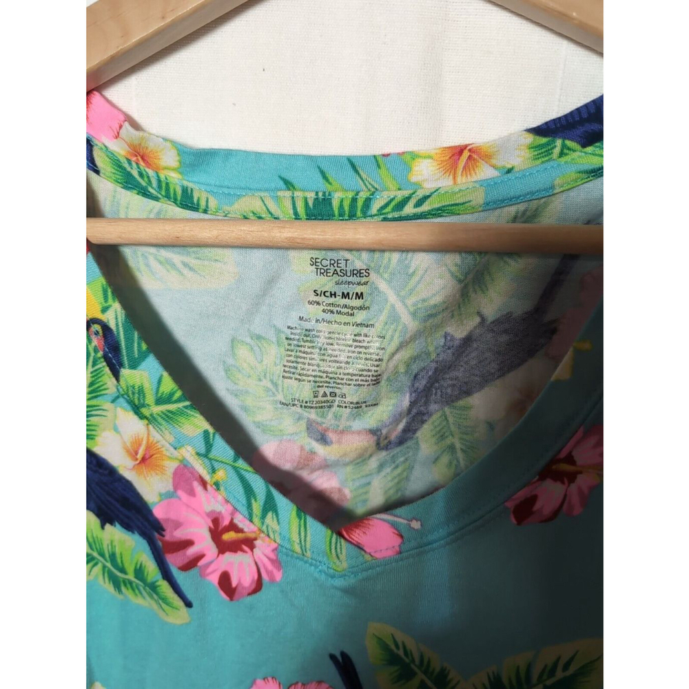 Victoria Secrets Secret Treasures Floral Nightgown Aqua Floral Tucan - Picture 3 of 7